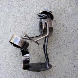 Frog Drummer Boy Metal Nuts Sculpture Ornament Stationary - thumbnail 4