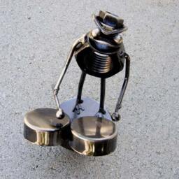 Frog Drummer Boy Metal Nuts Sculpture Ornament Stationary - thumbnail 3