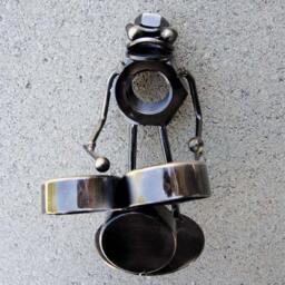 Frog Drummer Boy Metal Nuts Sculpture Ornament Stationary - thumbnail 2