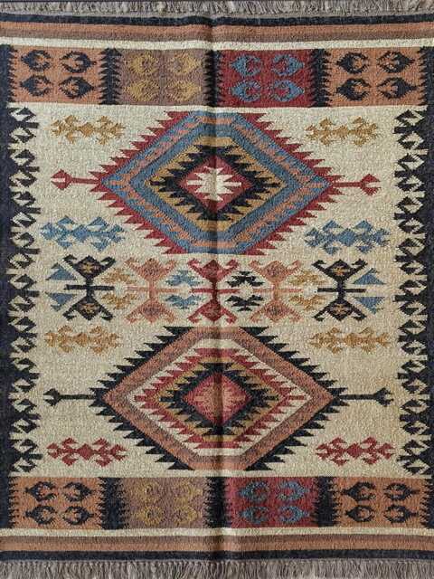Bespoke Wool Jute Flatweave Kilim Rug - Tribal Diamond Centerpiece Boho Area - image 1