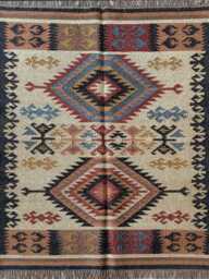 Bespoke Wool Jute Flatweave Kilim Rug - Tribal Diamond Centerpiece Boho Area - thumbnail 1