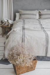 Heavyweight Softened Linen Bedspread With Black Stripes, Farmhouse Bed Cover, Natural Blanket, Handmade Throw Blanket - thumbnail 1
