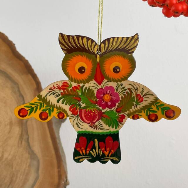 Red Bird Christmas Ornaments Wooden Traditional Hand Painted Bird Tree Decorations With Ukrainian Artisan Petrykivka Painting - image 1