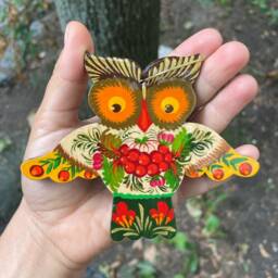 Red Bird Christmas Ornaments Wooden Traditional Hand Painted Bird Tree Decorations With Ukrainian Artisan Petrykivka Painting - thumbnail 2