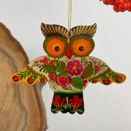 Red Bird Christmas Ornaments Wooden Traditional Hand Painted Bird Tree Decorations With Ukrainian Artisan Petrykivka Painting - thumbnail 1
