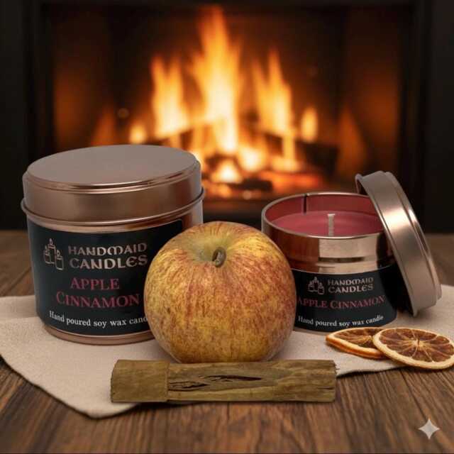 Apple Cinnamon Scented Candle, Soy Wax, Tin Container, Autumn Halloween Gift, Christmas Stocking Filler, Secret Santa Gift - image 1