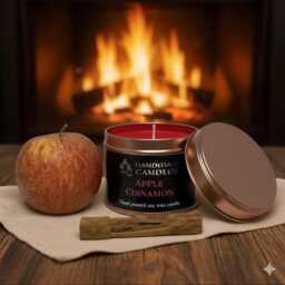 Apple Cinnamon Scented Candle, Soy Wax, Tin Container, Autumn Halloween Gift, Christmas Stocking Filler, Secret Santa Gift - thumbnail 3