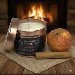 Apple Cinnamon Scented Candle, Soy Wax, Tin Container, Autumn Halloween Gift, Christmas Stocking Filler, Secret Santa Gift - thumbnail 4