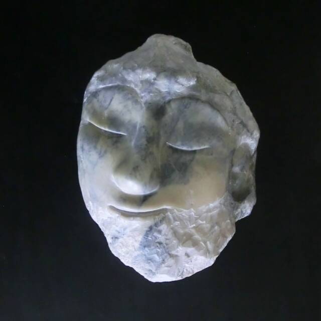 Buddha/ Soapstone Statue/Peaceful Face Eyes Closed Buddha With Beard /Glued On Black Wood Hanging The Wall/ 18 -15 cm - image 1