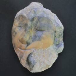 Buddha/ Soapstone Statue/Peaceful Face Eyes Closed Buddha With Beard /Glued On Black Wood Hanging The Wall/ 18 -15 cm - thumbnail 2