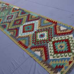 3'7x16 Ft Geometric Kilim Rug, Afghan Hand Woven Veg Dyes Wool Runner Flatweave Wide Hallway Runner, Entryway - thumbnail 2
