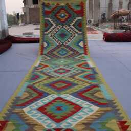 3'7x16 Ft Geometric Kilim Rug, Afghan Hand Woven Veg Dyes Wool Runner Flatweave Wide Hallway Runner, Entryway - thumbnail 4