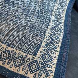 Indigo Chevron Quilt Handmade Cotton Kantha Stitch Bedspread - thumbnail 2