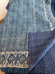 Indigo Chevron Quilt Handmade Cotton Kantha Stitch Bedspread - thumbnail 1