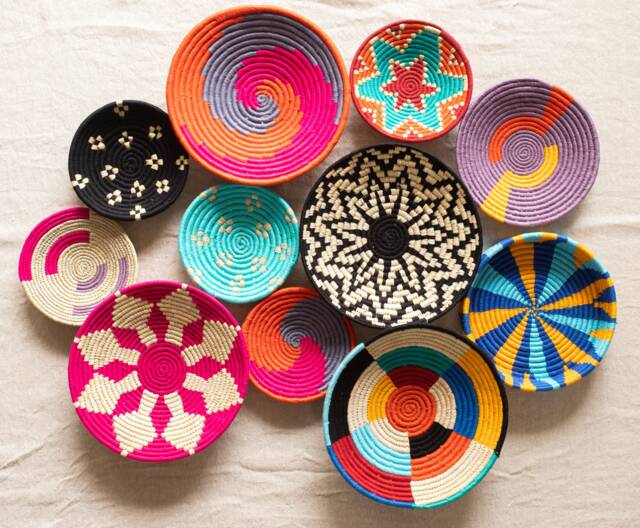 Assorted Sabai Handwoven Grass Baskets, African Basket Plates, Set Of 4/6/8/10 Wall Art, Boho Decor, Hanging - image 1