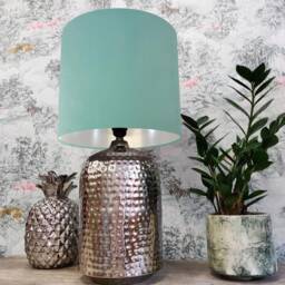 Light Mint Lampshade in Velvet With Silver Lining, Large Plain Ceiling Lightshade - thumbnail 3