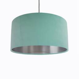 Light Mint Lampshade in Velvet With Silver Lining, Large Plain Ceiling Lightshade - thumbnail 2