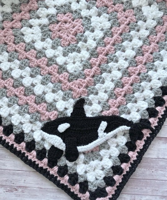 Handmade Crochet Orca Whale Baby Blanket
