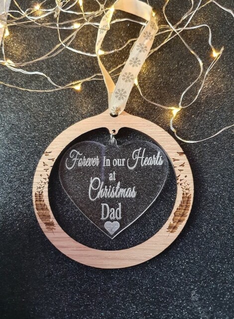 Personalised Oak Veneer Christmas Remembrance Bauble, Memorial Ornament - image 1