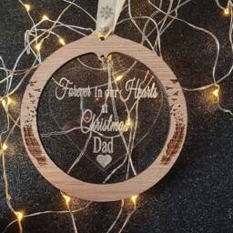 Personalised Oak Veneer Christmas Remembrance Bauble, Memorial Ornament - thumbnail 2