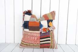 16x16 Turkish Kilim Pillow Vintage Bohemian Cushion Cover - thumbnail 1