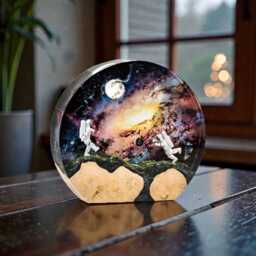 Astronaut Space Exploration Resin Night Light Solid Wood Epoxy Led Lamp - thumbnail 2
