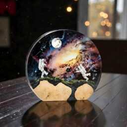Astronaut Space Exploration Resin Night Light Solid Wood Epoxy Led Lamp - thumbnail 1
