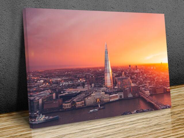London Skyline , Orange Sunset , Sky Garden City Summer Sun, During An Intense Sunset, Wall Hangins , Home Decor, Canvas Print Art Framed - image 1
