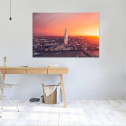 London Skyline , Orange Sunset , Sky Garden City Summer Sun, During An Intense Sunset, Wall Hangins , Home Decor, Canvas Print Art Framed - thumbnail 3