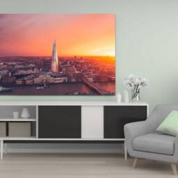 London Skyline , Orange Sunset , Sky Garden City Summer Sun, During An Intense Sunset, Wall Hangins , Home Decor, Canvas Print Art Framed - thumbnail 2