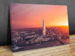 London Skyline , Orange Sunset , Sky Garden City Summer Sun, During An Intense Sunset, Wall Hangins , Home Decor, Canvas Print Art Framed