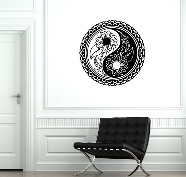 Yin Yang Flower Vinyl Wall Decal Zen Meditation Yoga Studio Stickers Mural - #2621D - image 1