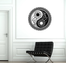 Yin Yang Flower Vinyl Wall Decal Zen Meditation Yoga Studio Stickers Mural - #2621D - thumbnail 1