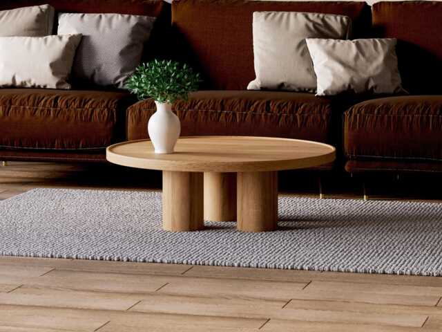 Round Coffee Table - Modern Unique Wood Minimalist Oak Japandi - image 1