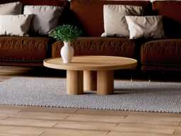 Round Coffee Table - Modern Unique Wood Minimalist Oak Japandi