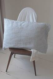 Blue Striped Linen Pillowcase, European Softened Linen, Handmade