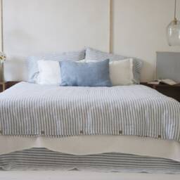 Blue Striped Linen Pillowcase, European Softened Linen, Handmade - thumbnail 3