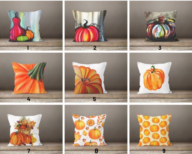 Halloween Pumpkin Fall Throw Pillow Cover/Pumpkin Cushion Top/Orange Green Red Pillow/Autumn Top/Gift For Her - image 1