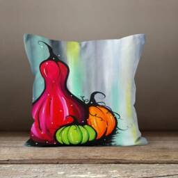 Halloween Pumpkin Fall Throw Pillow Cover/Pumpkin Cushion Top/Orange Green Red Pillow/Autumn Top/Gift For Her - thumbnail 2
