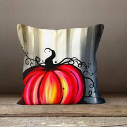 Halloween Pumpkin Fall Throw Pillow Cover/Pumpkin Cushion Top/Orange Green Red Pillow/Autumn Top/Gift For Her - thumbnail 3