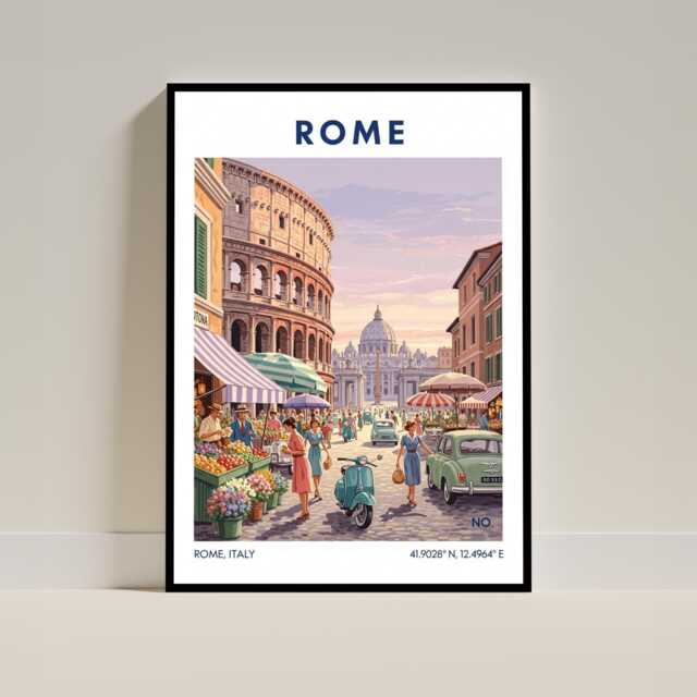 Rome Travel Poster - Italy Roman Art Print Illustration, Retro Wall For Home Decor, Modern Artwork Gift, Interior Decor - image 1