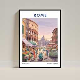 Rome Travel Poster - Italy Roman Art Print Illustration, Retro Wall For Home Decor, Modern Artwork Gift, Interior Decor - thumbnail 1