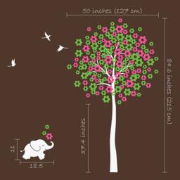 Elephant & Blossom Tree Nursery Wall Decal, Birds Decor - thumbnail 2