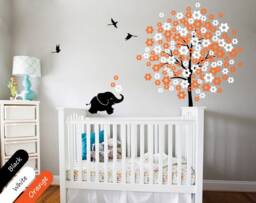 Elephant & Blossom Tree Nursery Wall Decal, Birds Decor