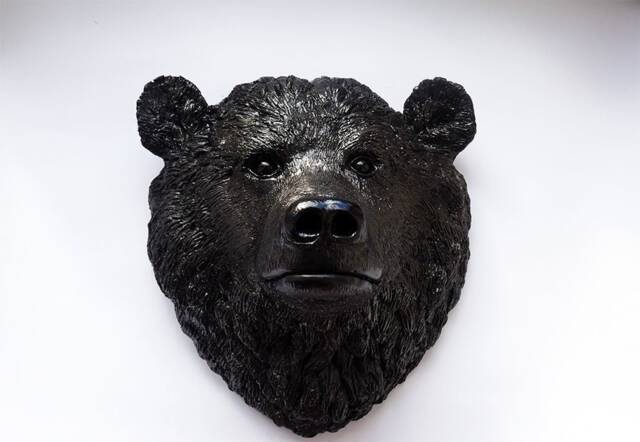 Original Black Bear Head Sculpture, Large Black Grizzly Bear, Decor, Full Head Gift, Figure. Cold Cast Metal - image 1
