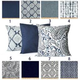 Indigo Blue Navy Gray White Pillow, Throw Home Decor, Decorative Accent Pillow, Decor - thumbnail 2