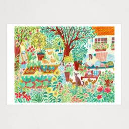 Art Print Summer Garden Art Print, Farmhouse Poster, Gouache Illustration - thumbnail 3