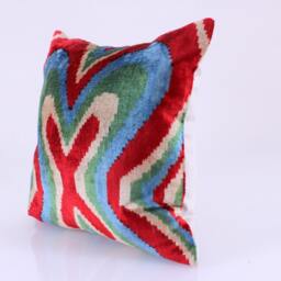 16x16 Ikat Velvet Pillow Cover, Handmade Cushion, Decorative Throw Pillow, Boho Cushion Turkish Home Decor - thumbnail 2