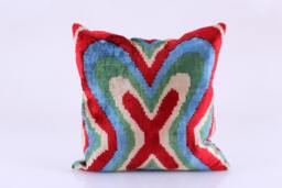 16x16 Ikat Velvet Pillow Cover, Handmade Cushion, Decorative Throw Pillow, Boho Cushion Turkish Home Decor