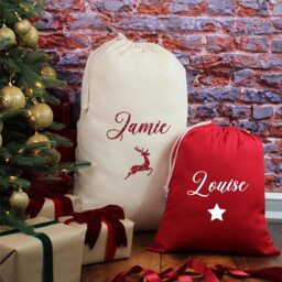 Personalised Christmas Santa Sack, Gift Bag Present Personalized Sacks Large Cotton Xmas Stocking Family & Pet Sack - thumbnail 1